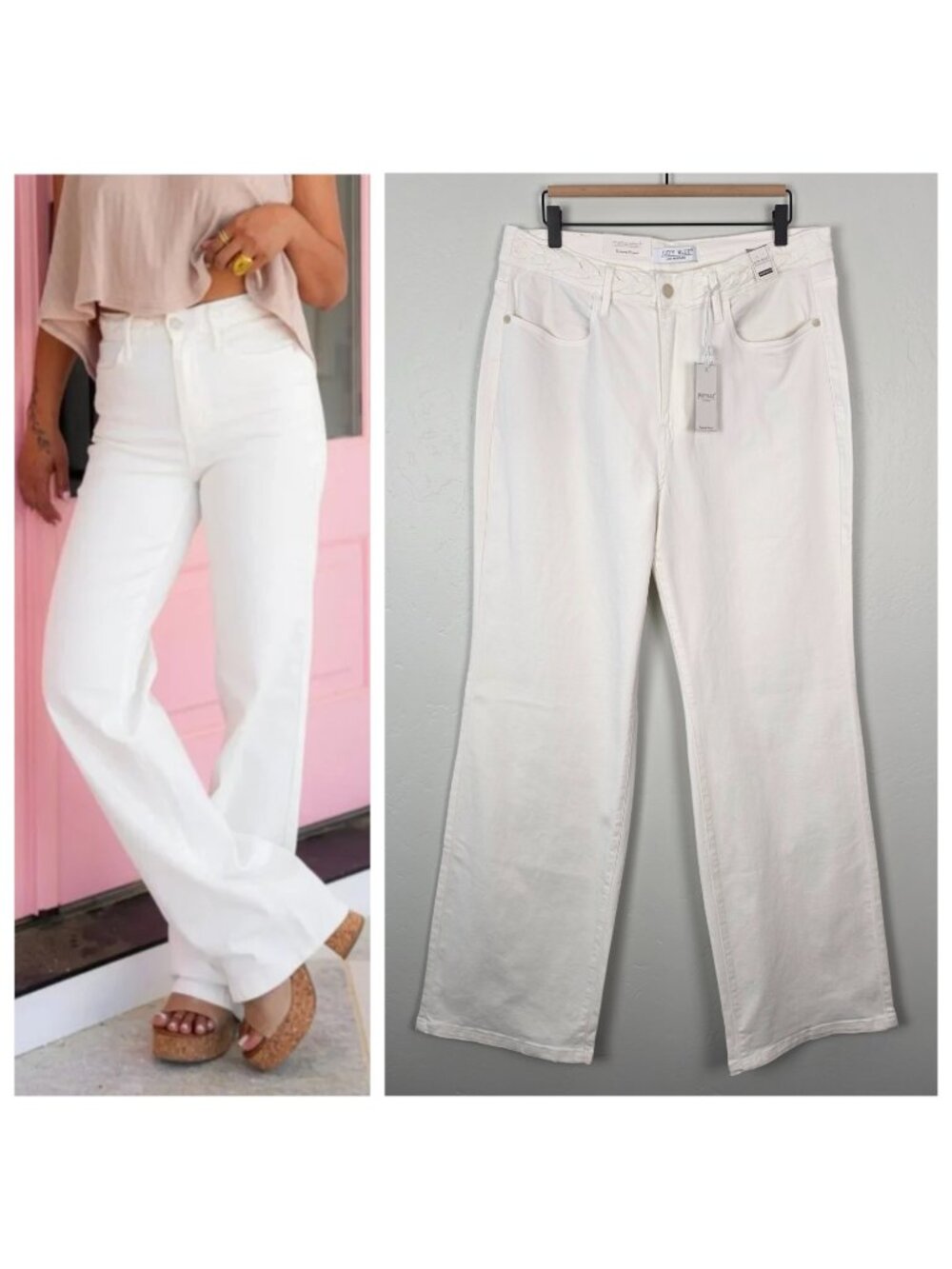 Judy Blue Wide Leg Jeans Stretch Full Lenght High Rise White Size 16W NEW